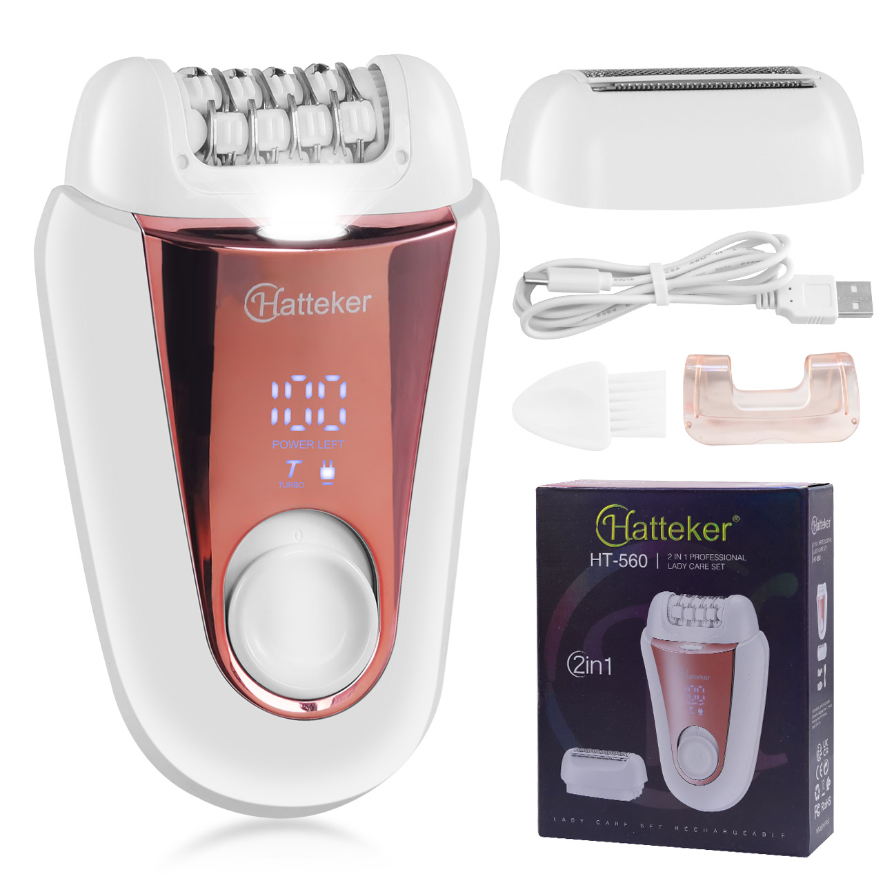 Epilator Wireless - Épilateur rechargeable 2-en-1 Hatteker pour femme,